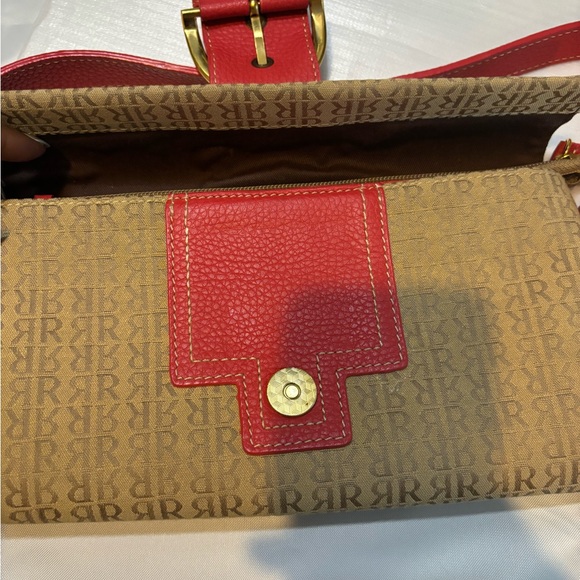 Pedro Rogado Orange leather straps Tan canvas handbag - Picture 6 of 8